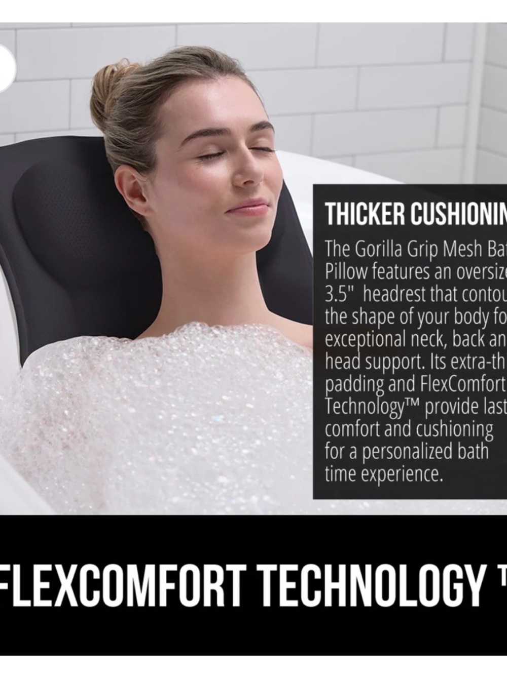 Gorilla Grip Black Mesh Bath Pillow - Comfortable Neck & Back Support